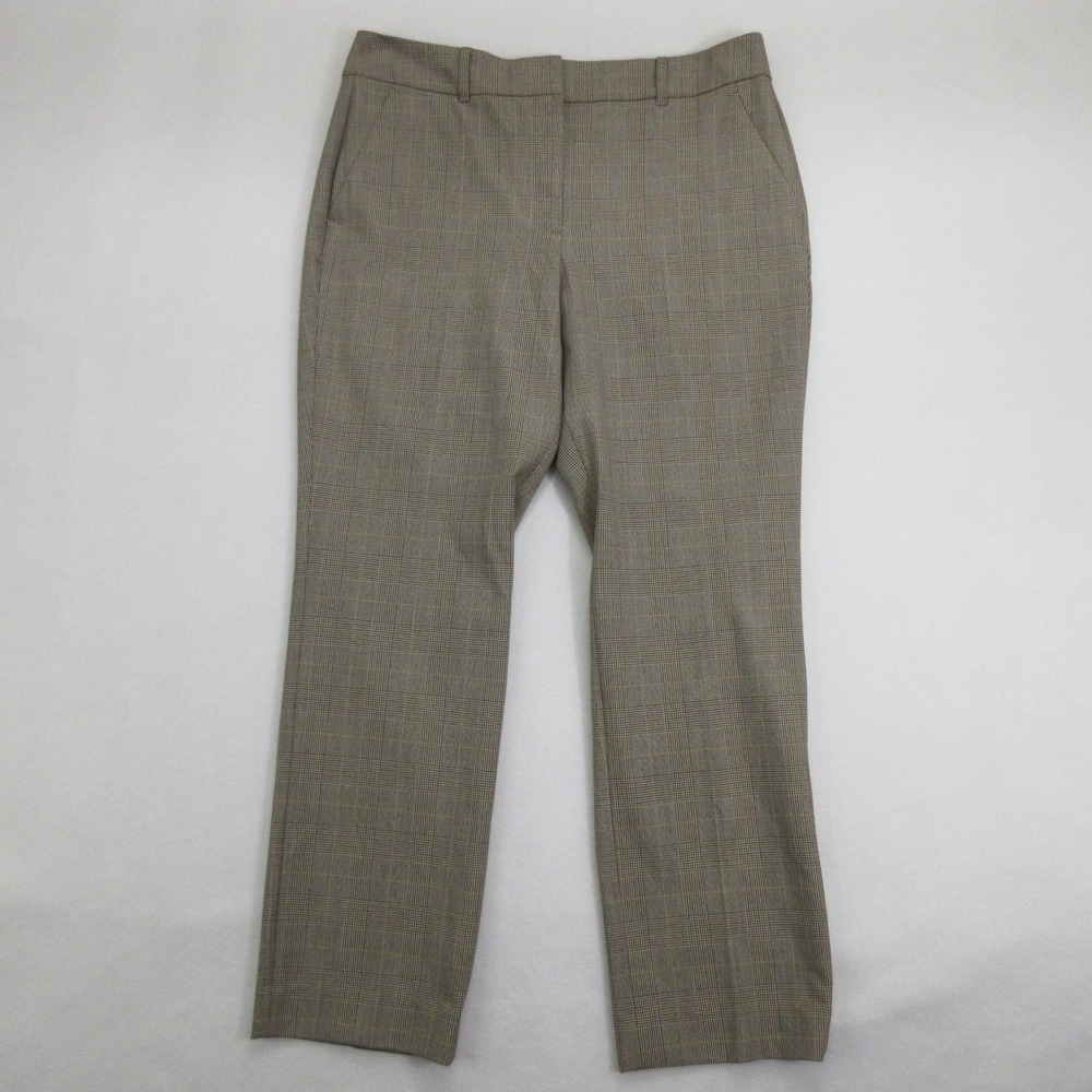 White House Black Market Womens Pants 14R Beige Plaid Straight NWT Stretch New